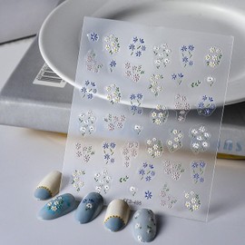 Flower Nail Stickers, Flowers Nail Art Stickers 5D Relief Small Floral Leaf Designs Nail Decals Self-Adhesive Nail Art Supplies Sliders Flower French Manicure Sticker for Nails Decoration