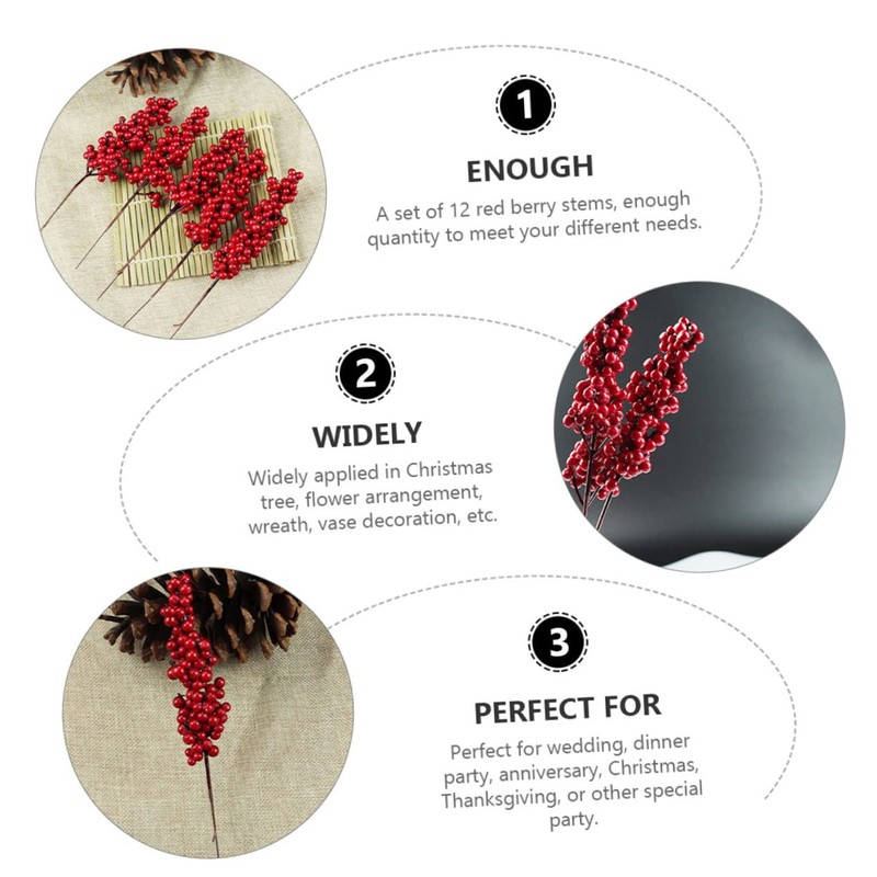 Gadpiparty 24pcs Artificial Berry Stems for Christmas Tree Decor Simulated