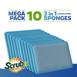Scrub and Wipe Cleaning Sponges [10 Pack] – SCRUBIT Dual Sided Scouring Pad and Sponge - Reusable Kitchen Scrubbing Sponges for Dishes, Pots, Pans Utensils & Non-Stick Cookware (Blue)