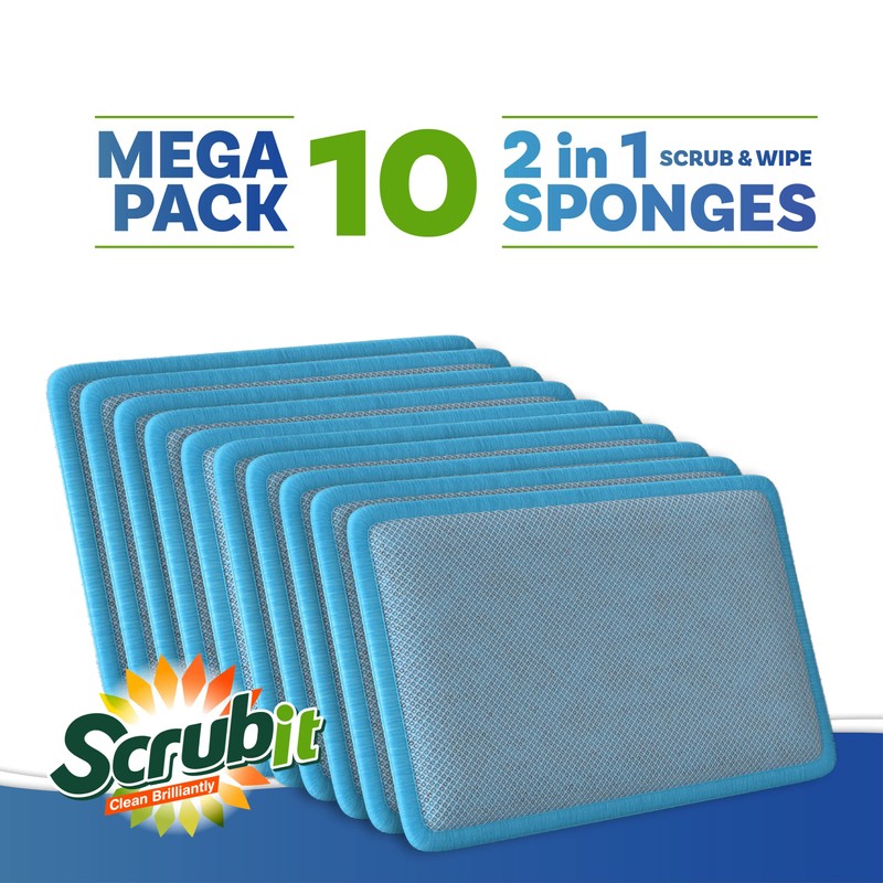 Scrub and Wipe Cleaning Sponges [10 Pack] – SCRUBIT Dual