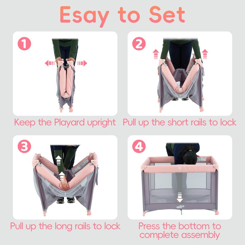Pamo Babe Pack and Play with Bassinet, Pink Portable Playard