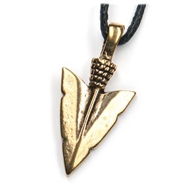 Arrowhead Bronze Pendant Necklace Jewellery, incl black cotton sting, Pendant total length: 3cm