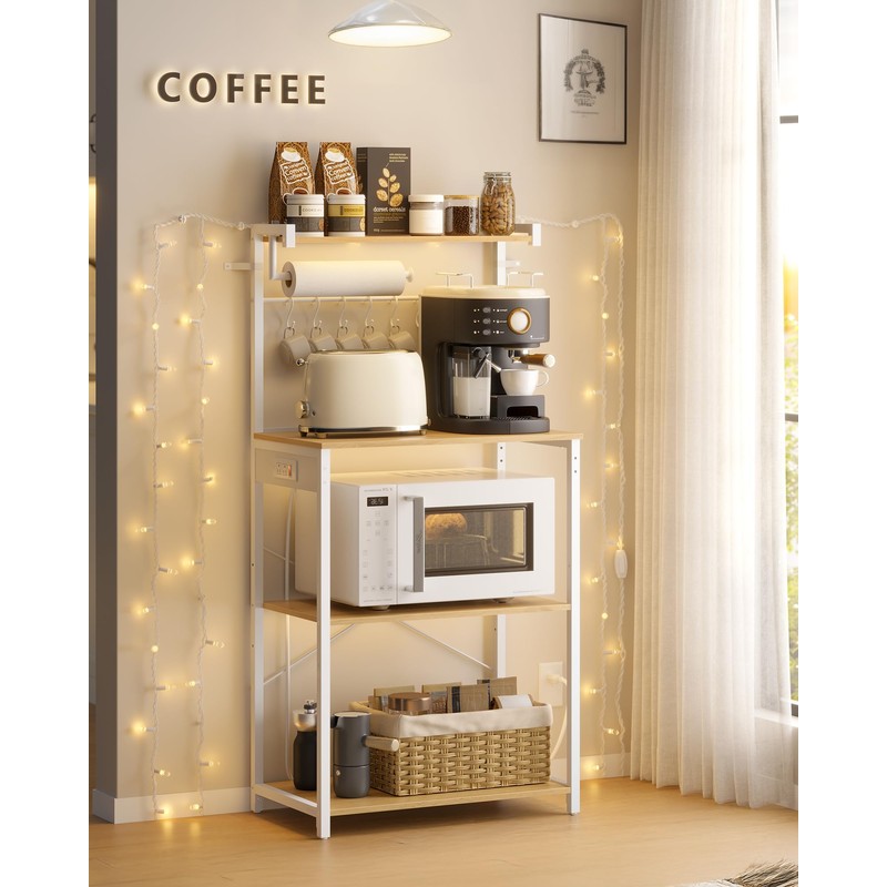 VASAGLE Kitchen Bakers Rack with Power Outlet, Coffee Bar 4-Tier