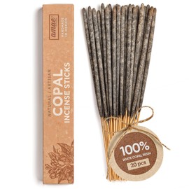 Premium White Copal Incense Sticks - 100% Pure Mayan Resin, Superior Burn Quality, Maximum Fragrance - Thick Coating, Handcrafted in Mexico for Meditation, Yoga, Spiritual Practice - 20 Sticks