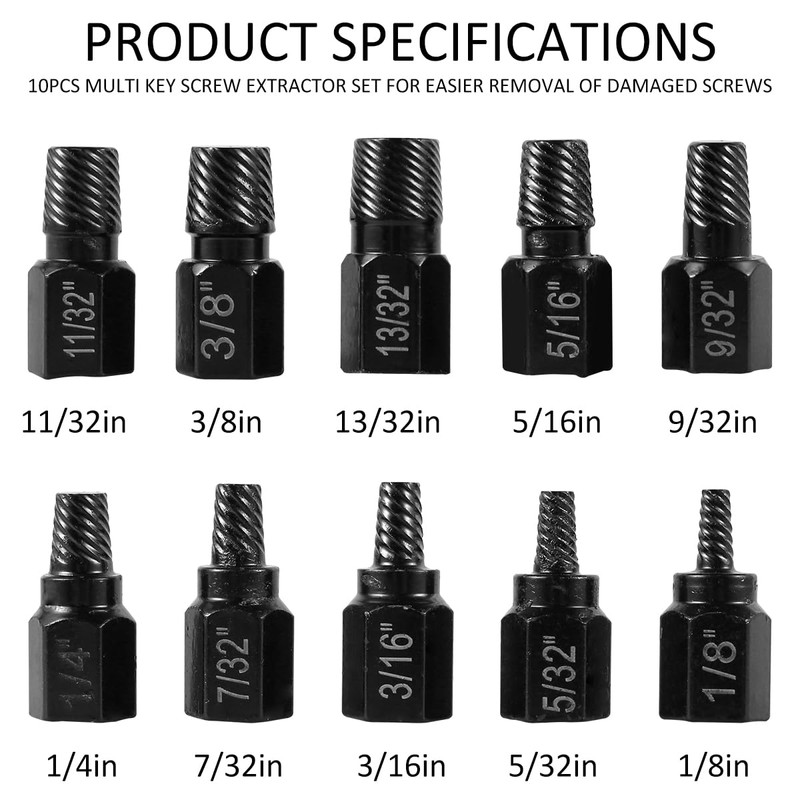 10Pcs Damaged Screw Extractor Kit Alloy Steel Stripped Screw Remover
