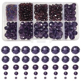TOAOB 1000 Pieces Facet Beads, Deep Purple, 2 mm, 4 mm, 6 mm, 8 mm, 10 mm, Glass Crystal Beads, Faceted Glass Beads for Bracelets, Necklaces, Earrings, Jewellery Making
