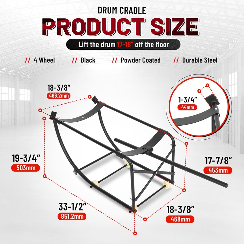 KUAFU 55 Gallon Drum Cradle 600lbs Drums Dolly Cart Drum