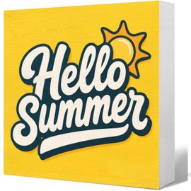 "Hello Summer" Rustic Wood Sign - Farmhouse Seasonal Decor for Porch, Shelf and Mantel - Summer Welcome Wood Box Decor Gift (5x5 Inch)