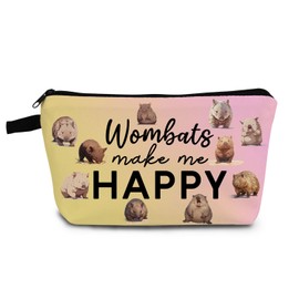 YULUENZE Adorable Wombat Makeup Bag Wombats Make Me Happy Organizer Zipper Pouch Cartoon Wombat Cosmetic Bag Present for Wombat Lovers Women Friends