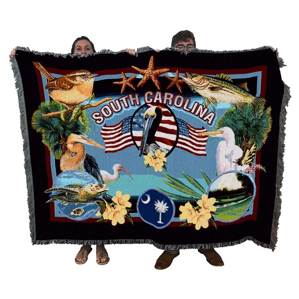 State of South Carolina - Dwight D Kirkland - Cotton Woven Blanket Throw - Made in The USA (72x54)