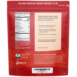 Judee’s Yellow Cheddar Cheese Powder 3lb - 100% Non-GMO, rBST Hormone-Free, Gluten-Free & Nut-Free - Made from Real Cheddar Cheese - Made in USA - Great in Sauces, Soups, Dips, and Seasonings