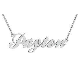 Dancing Wolf Silver Payton Name Necklace Monogram Initial Charm Nameplate Womens Jewelry Birthday Valentine Gifts