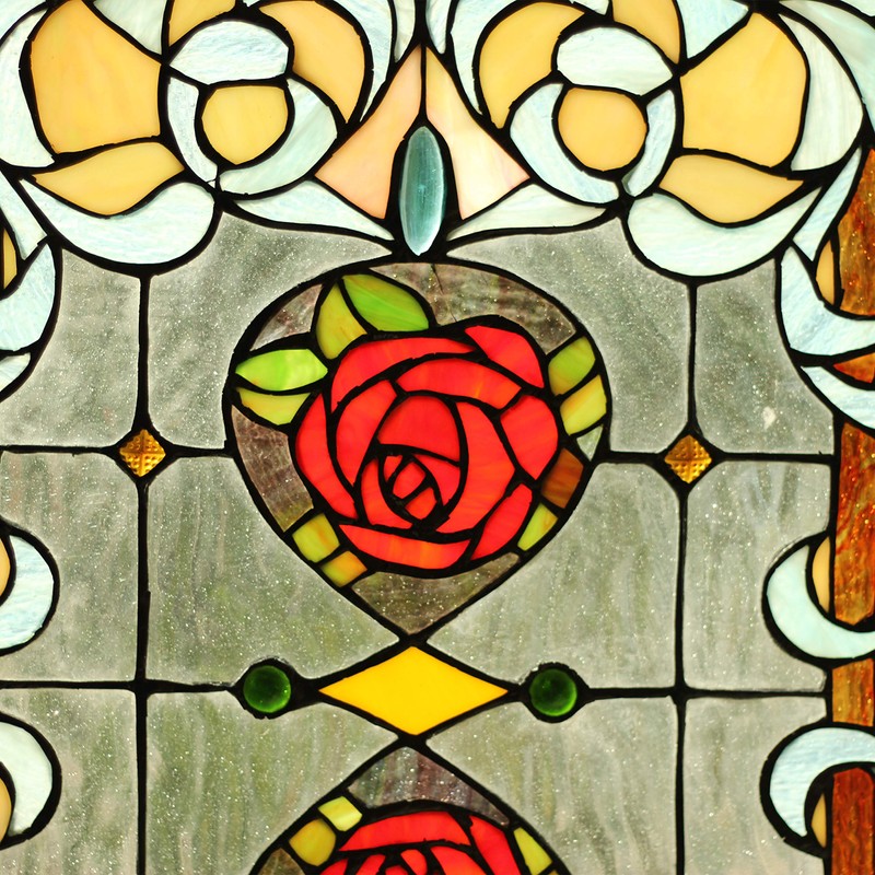 RADIANCE goods Floral Tiffany-Glass Window Panel 24" Tall