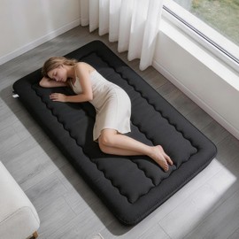GORTUPI Twin Size Japanese Futon Mattress Foldable Topper Mattress for Floor Tatami Floor Mat Portable Roll-Up Bed for Guest Play mat Sleeping Pad Black B