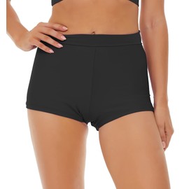 Bellecarrie Women's Swim Shorts High Waisted Bathing Suit Bottoms Tummy Control Swim Boyshorts Full Coverage Boardshort, Black, X-Small