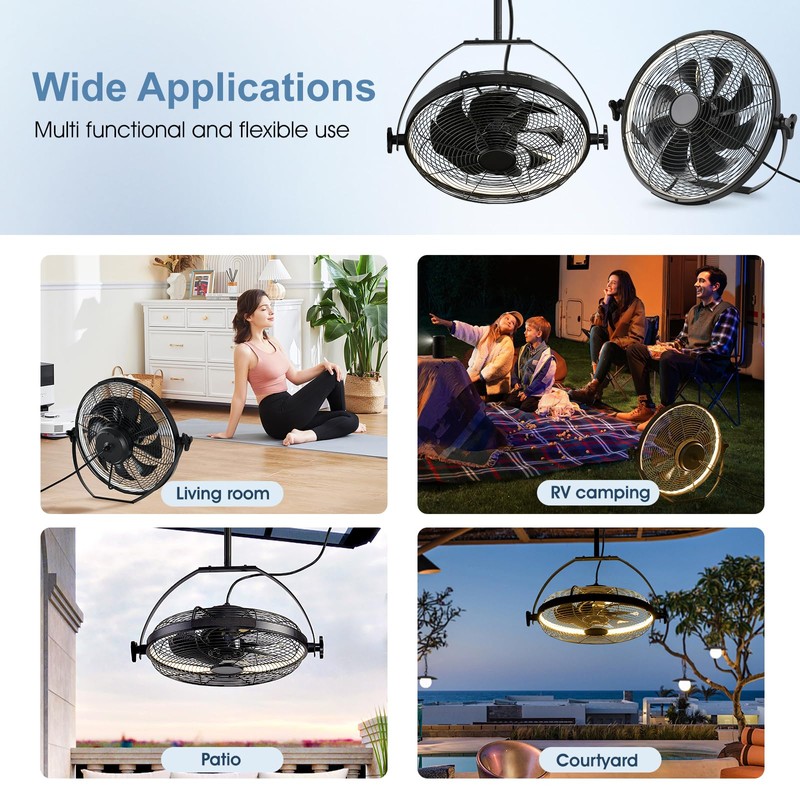Gazebo Fans Outdoor Hanging Ceiling Fans with Lights,16" Portable Plug