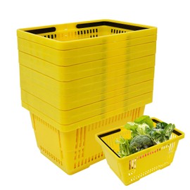 JAYGOVAN 12 PCS Shopping Baskets with Handles, 28 L Plastic Shopping Basket 18.9×13×10.2in Portable Grocery Basket Durable&Convenient Shop Basket Set for Retail Stores Supermarket (Yellow)