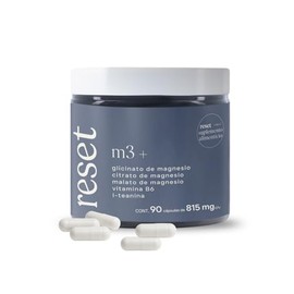 RESET WELLNESS | M3+ con 3 tipos de Magnesio, Citrato de M, Glicinato de M, Malato de M, L-Teanina y Vitamina B6, 90 cápsulas de 815 mg