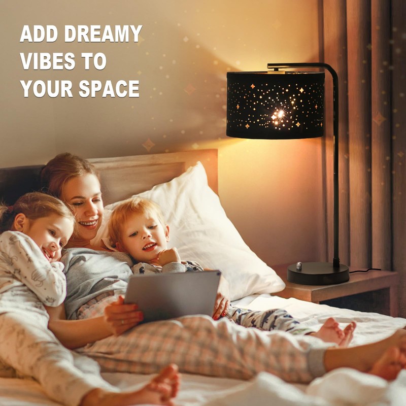 Bedside Table Lamp, Fully Dimmable Table Lamp with 2 USB