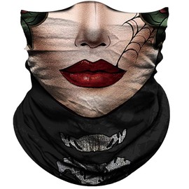 Obacle Skull Face Mask for Women Men Dust Wind Sun Protection Seamless Bandana Face Mask for Rave Festival Motorcycle Riding Biker Fishing Outdoor Running 3D Tube Mask (Women Big Red Lip)