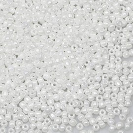 Bala&Fillic White Pearl Colour 3 mm Beads for Threading 3600 Pieces/100 g, 8/0 Glass Beads for Making Jewellery, Bracelets, Necklaces and Earrings (White Pearls)