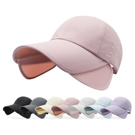 Peicees Wide Brim Baseball Cap for Women Mens Sun Hat with Retractable Brim UV Sun Protection for Golf Tennis Sports Hiking Pink