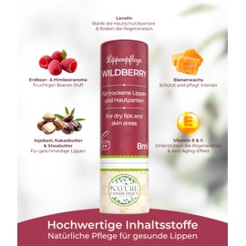 Nature Cosmétique® Lip Care Wildberry - For Dry and Cracked Lips - With Beeswax, Jojoba Oil & Vitamin C - Sustainable Paper Sleeve - Made in Germany