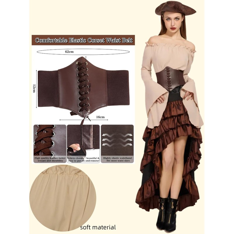 Women's Pirate Costumes Dress Renaissance Top Pirate Skirt with Corset