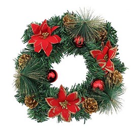 Floral Supplies UK Christmas Artificial Spruce Decorated Wreath - 12" 30cm Red Poinsettia