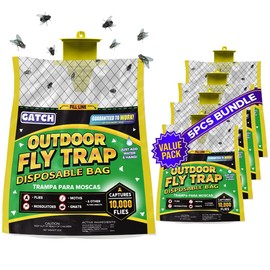 5pk Outdoor Fly Trap Bags, Disposable, Hanging Fly Catcher with Bait, Outdoor Use Fly Hunter Repellent Control Catcher Killer, Flies Trap for Barn, Farm, Mosquito, Bugs, Gnats, Ready to Use