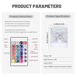 Bizggco Water Ripple Lamp, USB Water Night Light, Romantic Atmosphere Ocean Light Projector for Photography, Vlog, Party, Bedroom, Home Living Room Holiday Presents, Touch & Remote Control