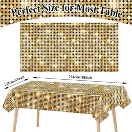 UgyDuky 3Pcs Gold Sequin Table Cover Rectangle Sparkle Table Cover Las Vegas Party Tablecover Disco Party Tablecloth 70s 80s Disco Birthday Party Decoration Casino Night Party Backdrop (Gold)