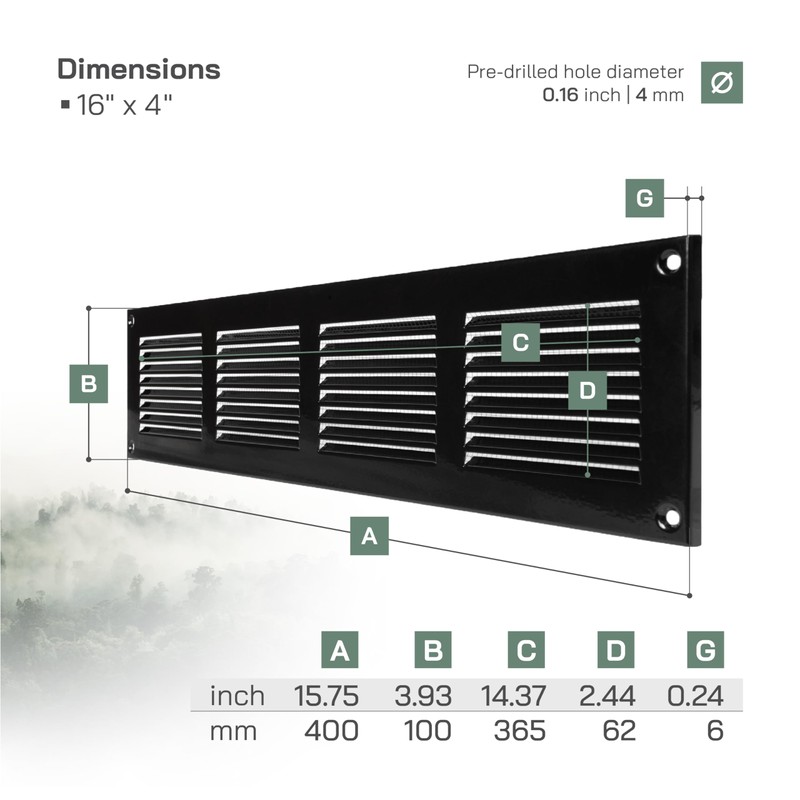 Vent Systems 16'' x 4'' Inch (Overall Dimensions) Black Metal