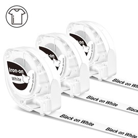 3 x Phomemo P12 Iron-On Labels Original 12 mm x 2 m Black on White Q5-FA231 Iron-On Labels for Phomemo P12 & P12-Pro <12 Label Printers & Replacement for Dymo LetraTag Plus LT100H, LT100T