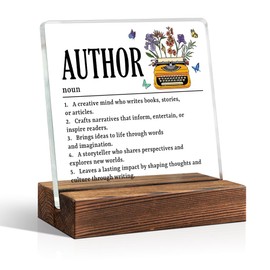 TOUNER Author Office Home Decor Sign, Acrylic Desk Wood Plaque, Author Gifts for Women Men Writer Novelist Writing Lover Journalist, Birthday Gifts for Authors Friends