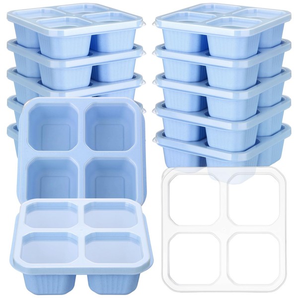 Ziliny 12 Pcs 4 Divided Compartments Snack Containers Bento Wheat