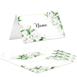 20 x Place Cards Name Cards 8.5 x 5.5 cm Pre-Folded for Writing on Wedding Communion Christening Family Party Table Decoration Table Cards (Flower)
