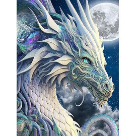 Mrnsiet Dragon Diamond Painting Kits for Adults,5D DIY Moon Diamond Art Crystal Diamond Paintings Full Round Drill, Paintings with Diamonds Gem Art for Home Wall Decor 12x16 Inch