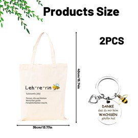 Teacher Gift, Shopping Bag 35 x 40 cm and a Bee Keyring - Danke Dass Du Mir Beim Wachsen Gehelfen Hast, Kleine Menschen brauchchen So Große Herzen wie Deins, Erzieherin Gift