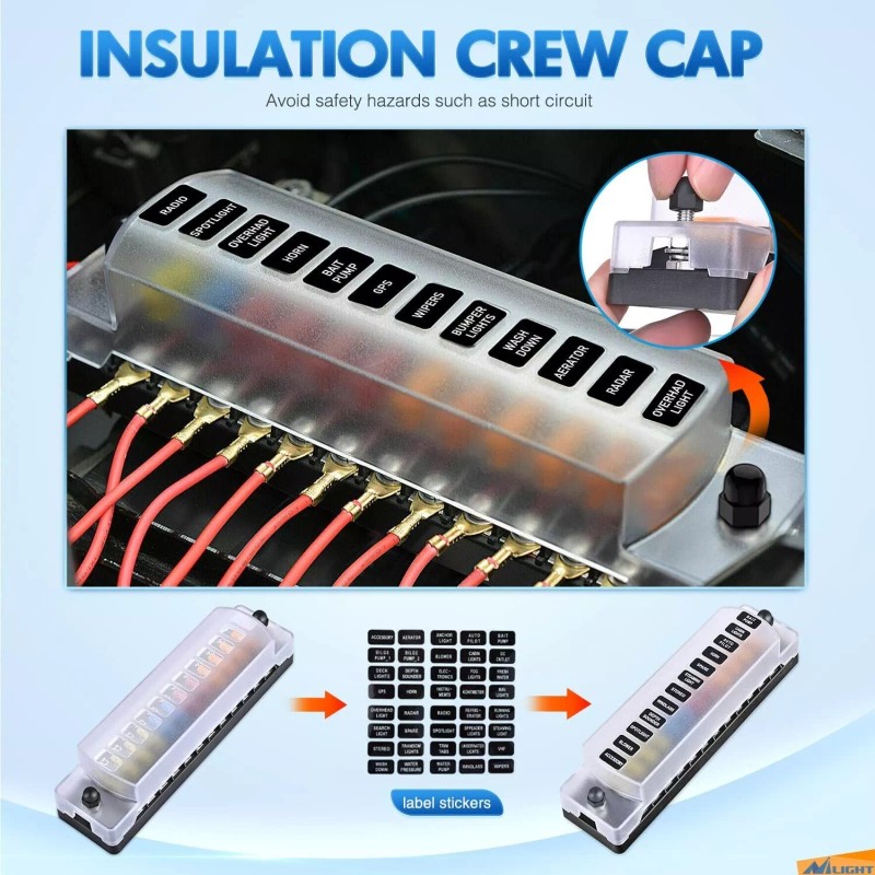 Nilight 12 Way Fuse Block with Negative Bus 12V Blade