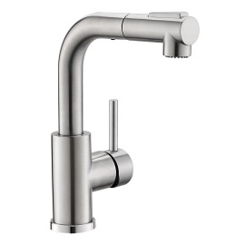 Modern Single Handle Pull Stainless Steel Kitchen Sink Faucet Brushed Nickel Sprayer Classic Style Hot Cold Water Single HoleColor: Brushed Nickel, Surface Finishing: Stainless Steel