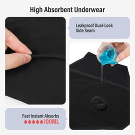 Voxshe VOXSHE Incontinence Underwear for Women Washable Womens Leak Proof Panties for Bladder Leak 100ml High Absorbency Reusable Incontinence Protective Briefs 3pk-2XL (2 Black/1 Red)