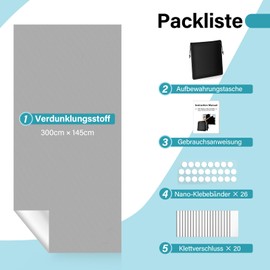 Teamkio Window Blackout Fabric, 3 m x 1.45 m Roof Window Blackout Sun Protection for Windows and Velux, Portable Travel Blackout Roller Blind No Drilling (Grey)