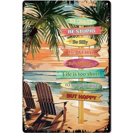 CREATCABIN Beach Metal Tin Sign Retro Metal Wall Decor Inspirational Quotes Vintage Plaques Gallery Wall Signs Retro Poster Home Decor Hanging Decoration for Yard Garden Home Indoor Outdoor 12x8 Inch