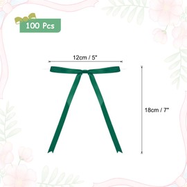 MECCANIXITY 100 Pcs 5x7" Twist Tie Bows Satin Ribbon Bows Wrapping Bows for Craft DIY Sewing Wedding Decor Birthday Party Treat Bags Deep Green