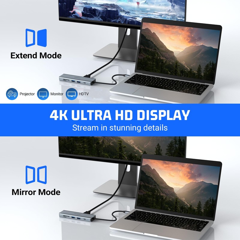 USB C Adapter, USB C Docking Station with HDMI 4K,
