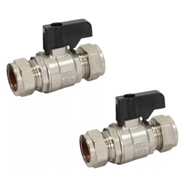 TC 15mm Compression Isolation Valve Full Bore with Black Lever Handle Thumb Turn Bolofix Isolating Valve - Pack of 2