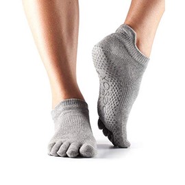 ToeSox TOESL Unisex Adult Full Toe Low Rise Yoga & Pilates Grip Sock - Heather Grey, XS