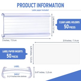 50 Pcs Clear Wire Shelf Label Holders with White Blank Labels, 3"x1.4" Reusable Price Label Holder, Plastic Shelf Tags for Retail Store Shelving Accessories, Supermarket & Warehouse Organization