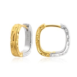 Watforsh Gold and Silver Plated Hammered Two Tone Mix Color Huggie Hoop Hypoallergenic Square Earrings
